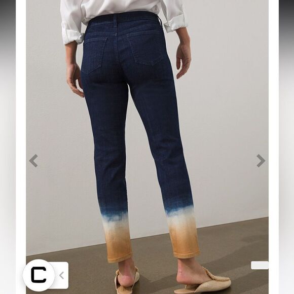 NWT CHICO’S SO SLIMMING GIRLFRIEND Slim LEG ANKLE NEUTRAL DIP DYE JEANS 2T/00T - Picture 3 of 8